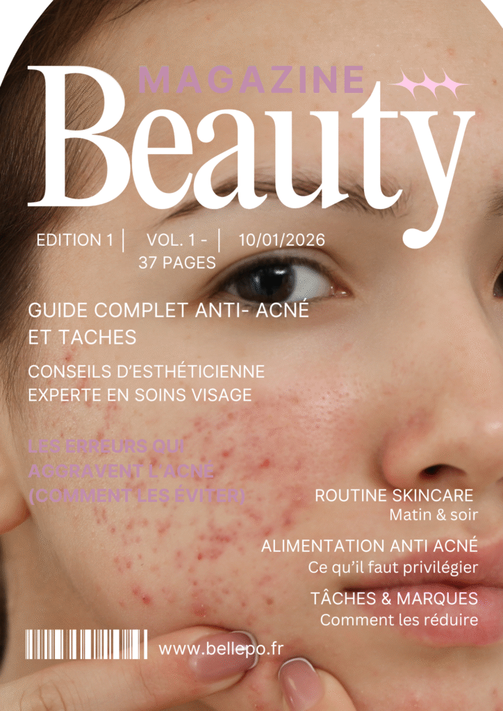 GUIDE ANTI ACNÉ HORMONALE ET TACHES white purple neutral minimalist elegant beauty e book a4